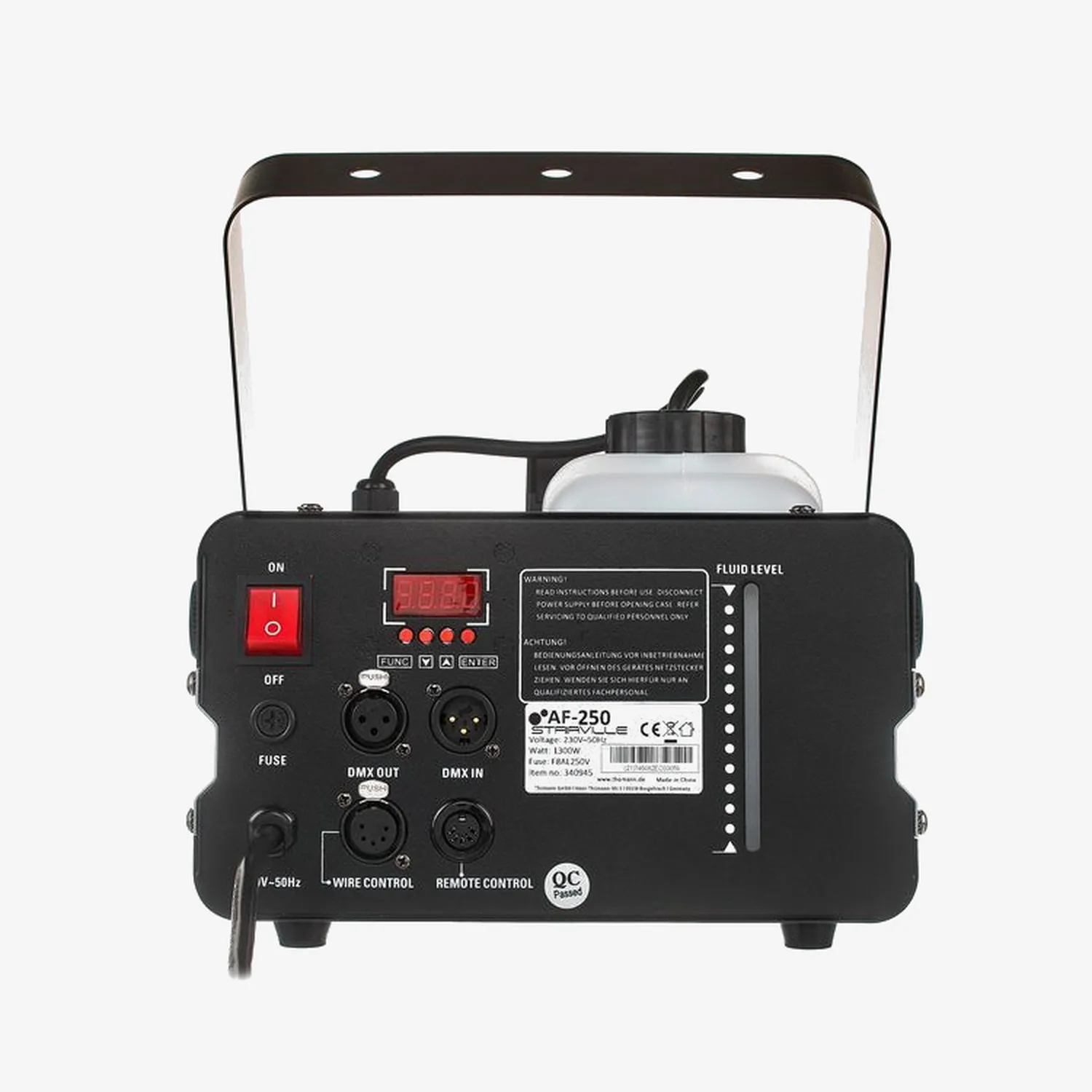 Stairville AF-250 vue arrière niveau liquide